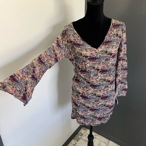 Free People Pink and Purple Wrap Tie Front top